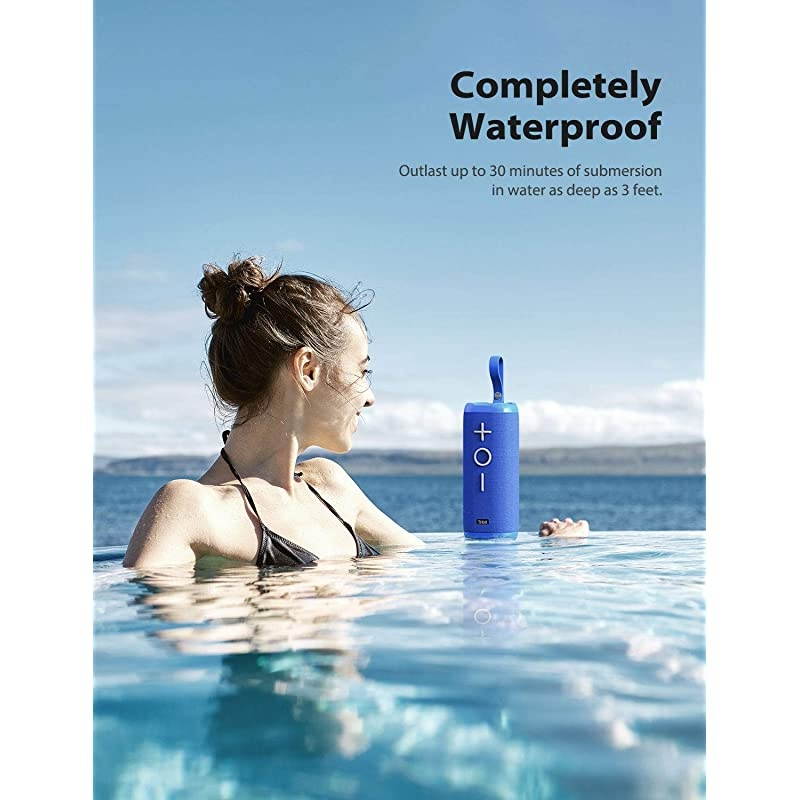 StormBox Bluetooth Speaker 24W Portable Speaker 360&deg; Surround Sound Enhanced Bass Wireless Dual Pairing IPX7 Waterproof 20Hour Playtime 66ft Bluetooth Range Outdoor Speaker Blue