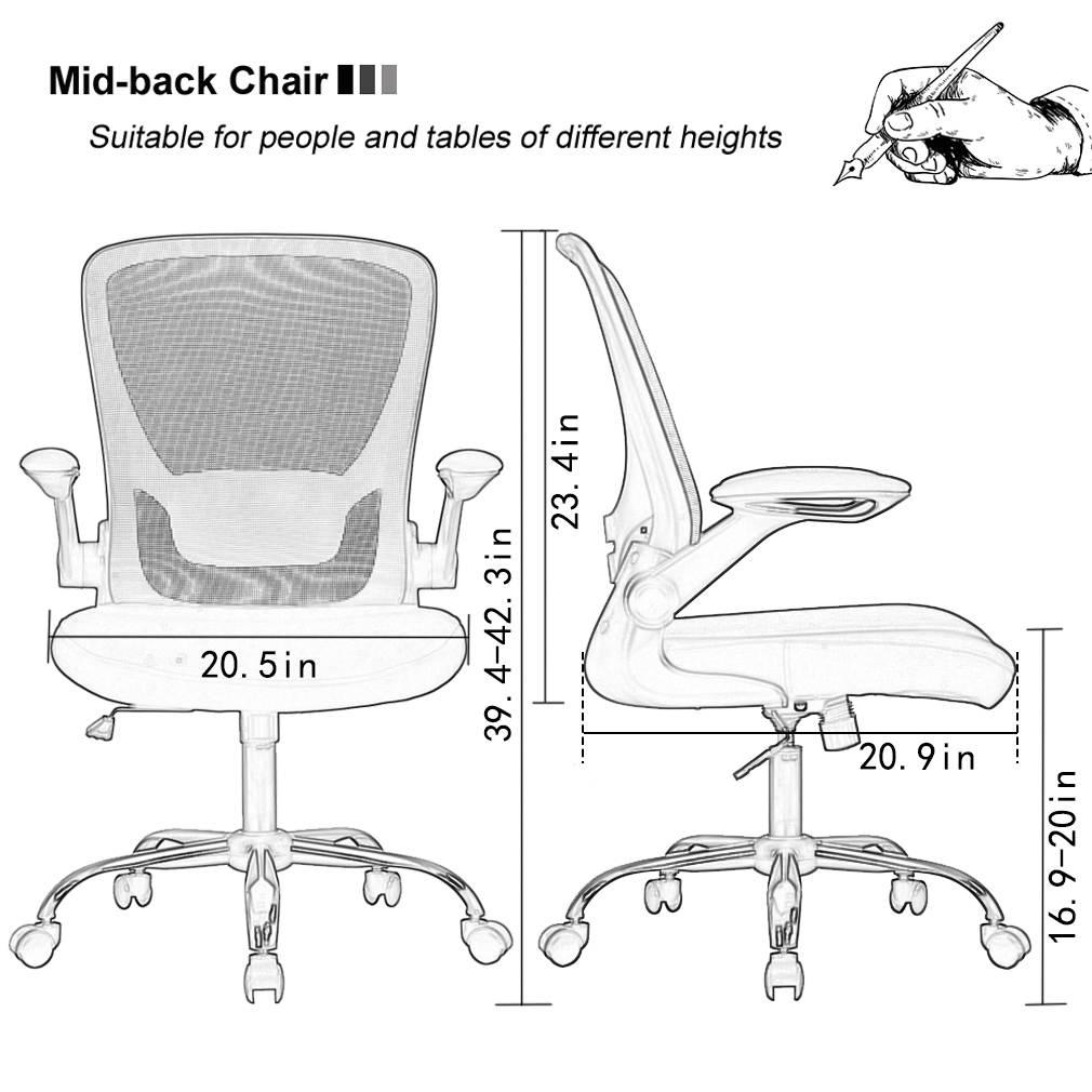 Home Office Chair Ergonomic Desk Chair Mesh Computer Chair Swivel Rolling Executive Task Chair with Lumbar Support Arms Mid back&nbsp;Adjustable Chair for Women Adults, Black