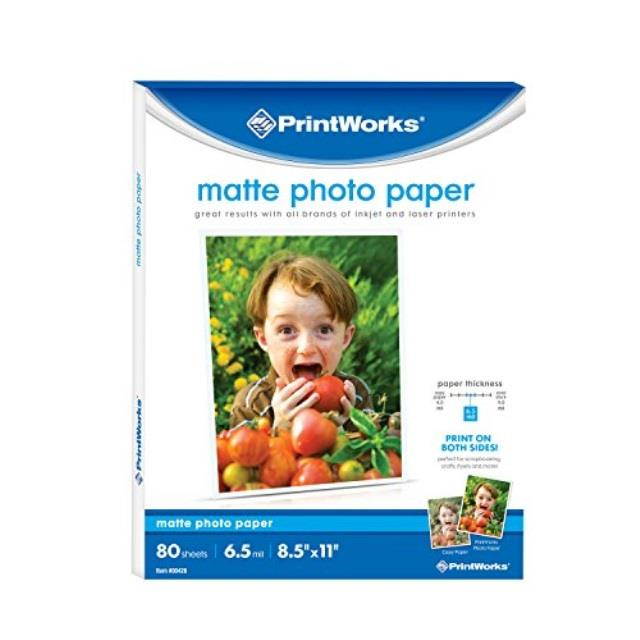 printworks matte photo paper for inkjet printers, printable on both sides, 6.5 mil, 8.5 x 11 inches, 80 sheets 004266