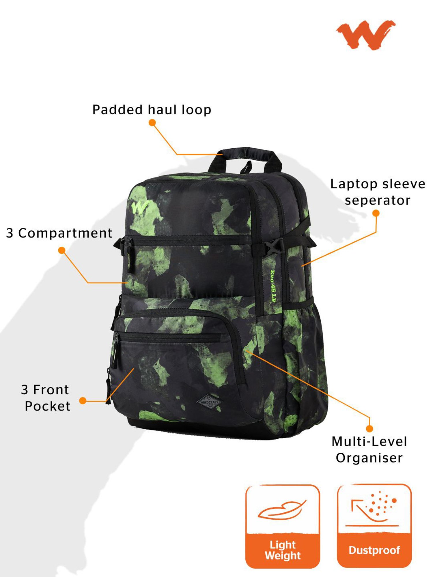 Wildcraft Evo 45 Black Laptop Backpack