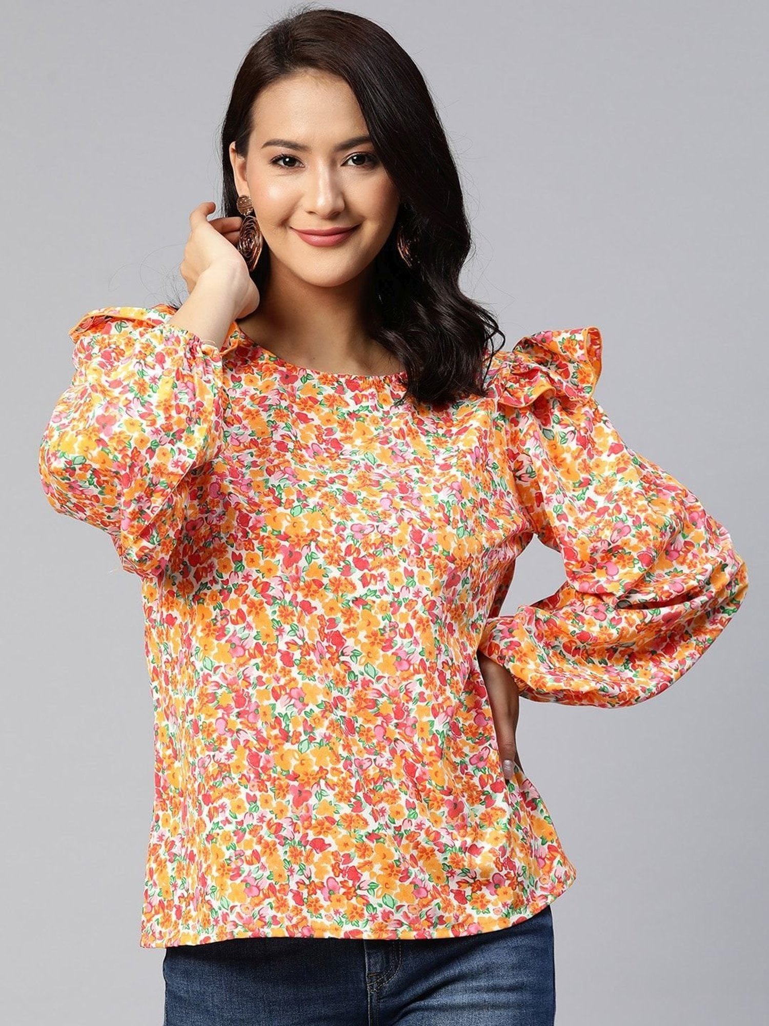 Melon by PlusS Orange Floral Print Top