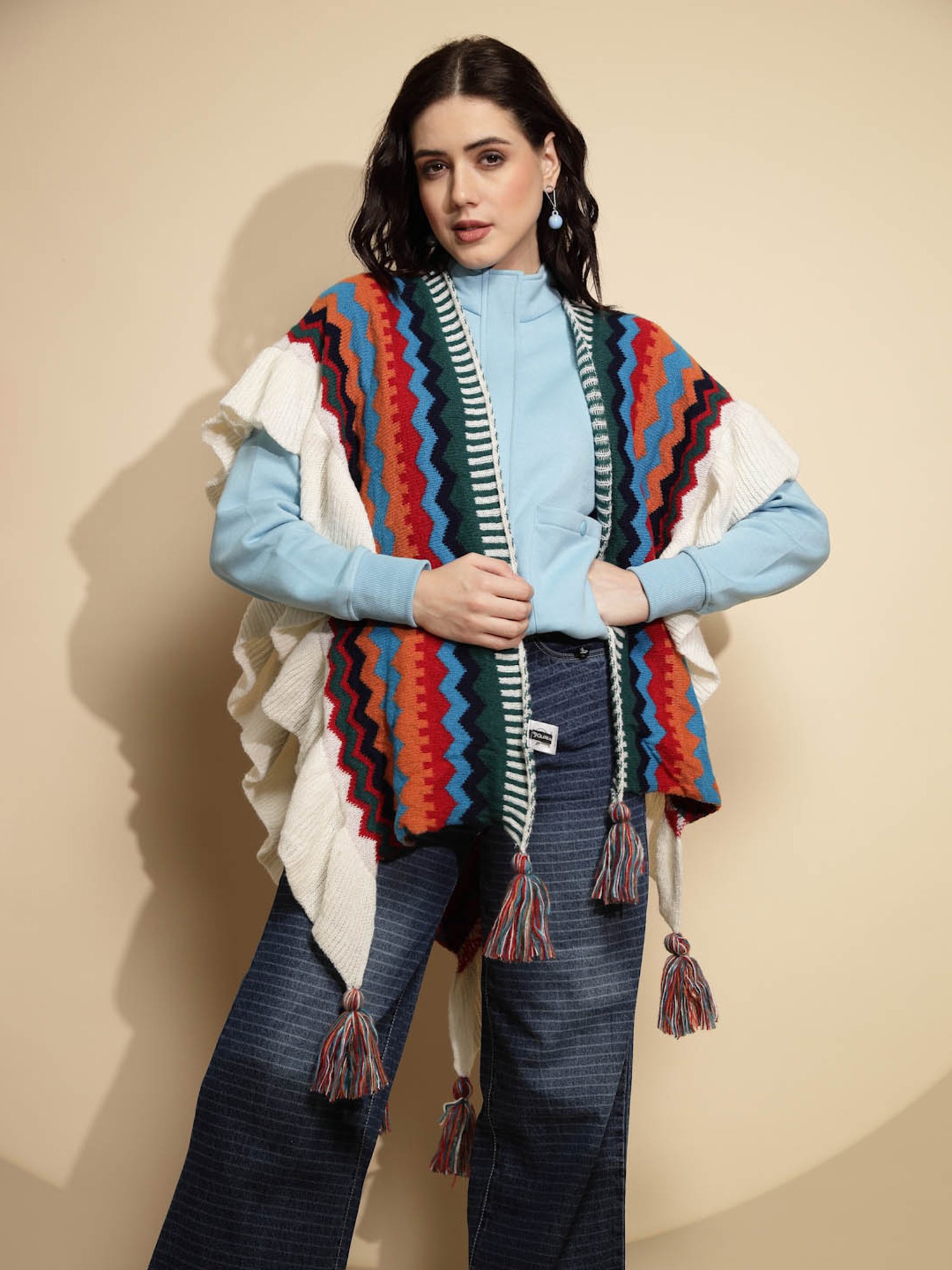 Akkriti by Pantaloons Off-White Self Pattern Shrug