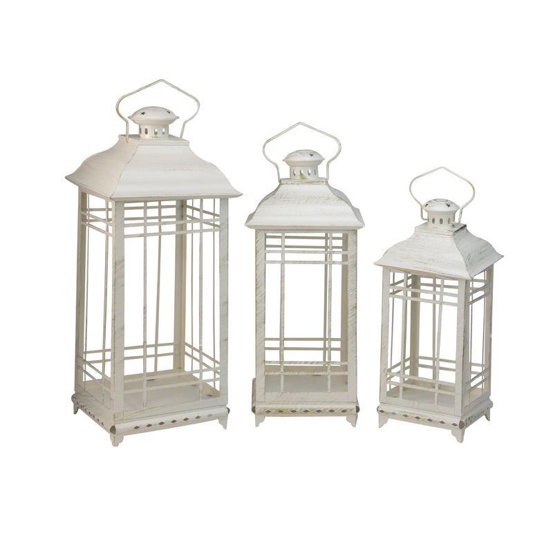 Melrose Set of 3 Rustic Ivory White Mission Style Glass Pillar Candle Lanterns 21.5"