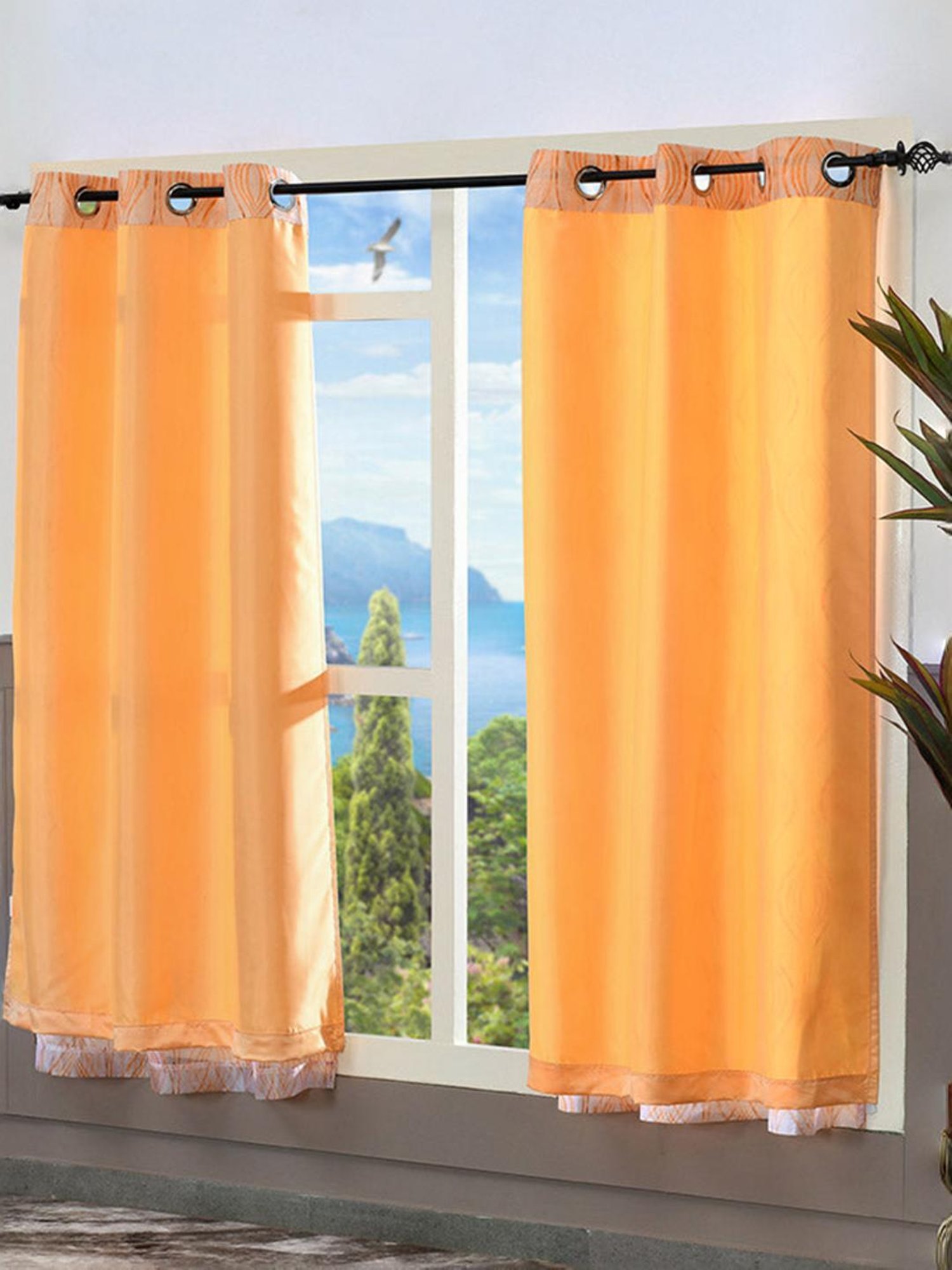 @Home Beige Polyester Window Curtains - Set of 2