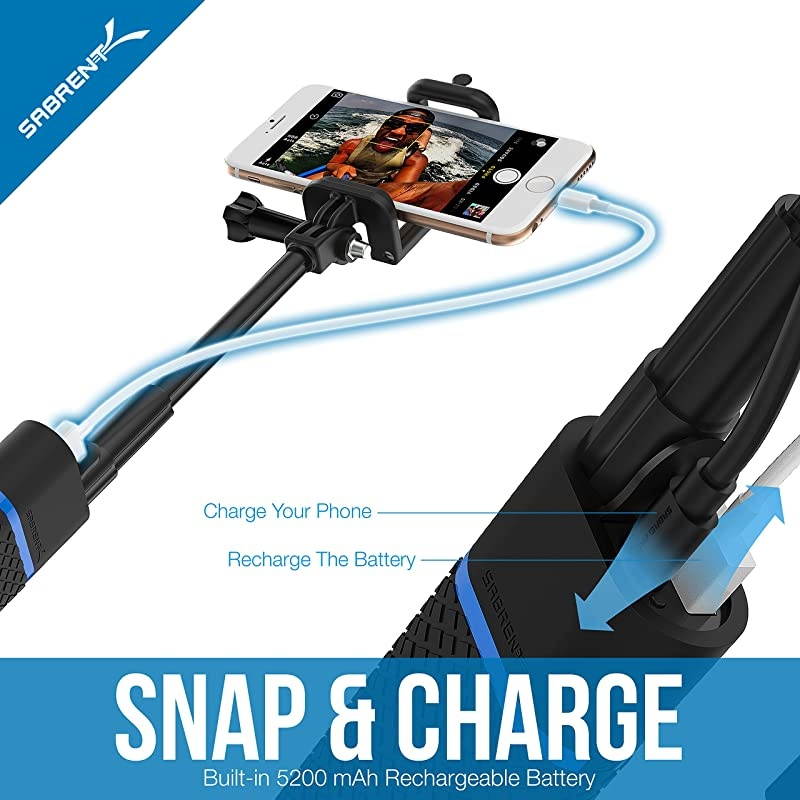 Bluetooth Selfie Stick with Builtin 5200mAh Battery Charger GRSSTK
