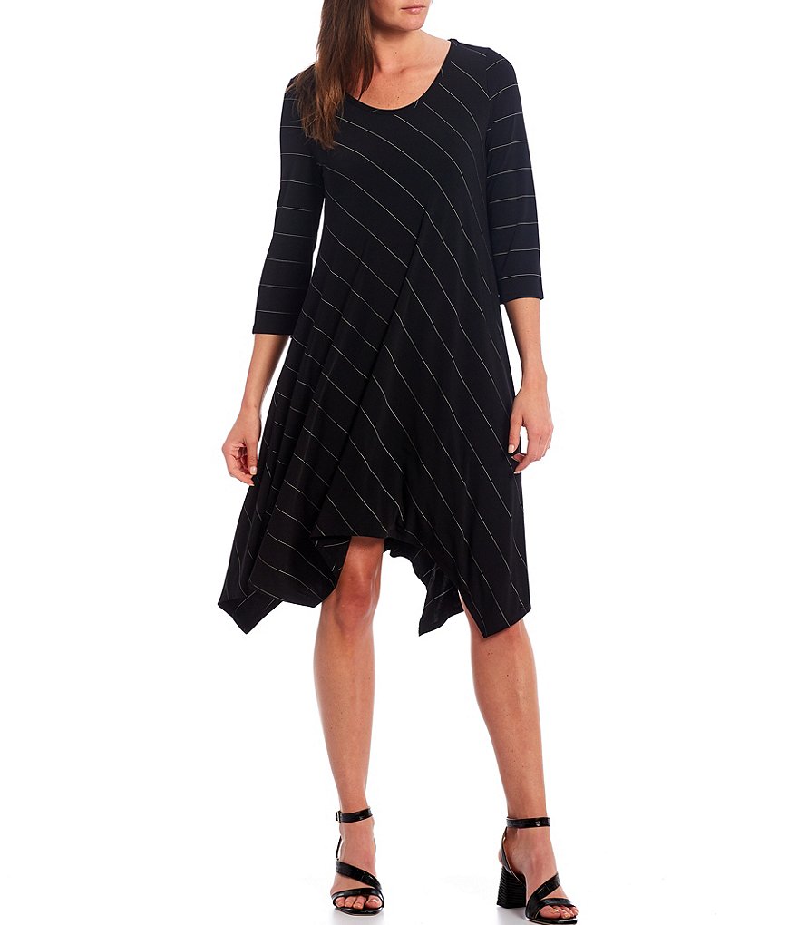 IC Collection Handkerchief Hem Scoop Neck A-Line Stripe Dress