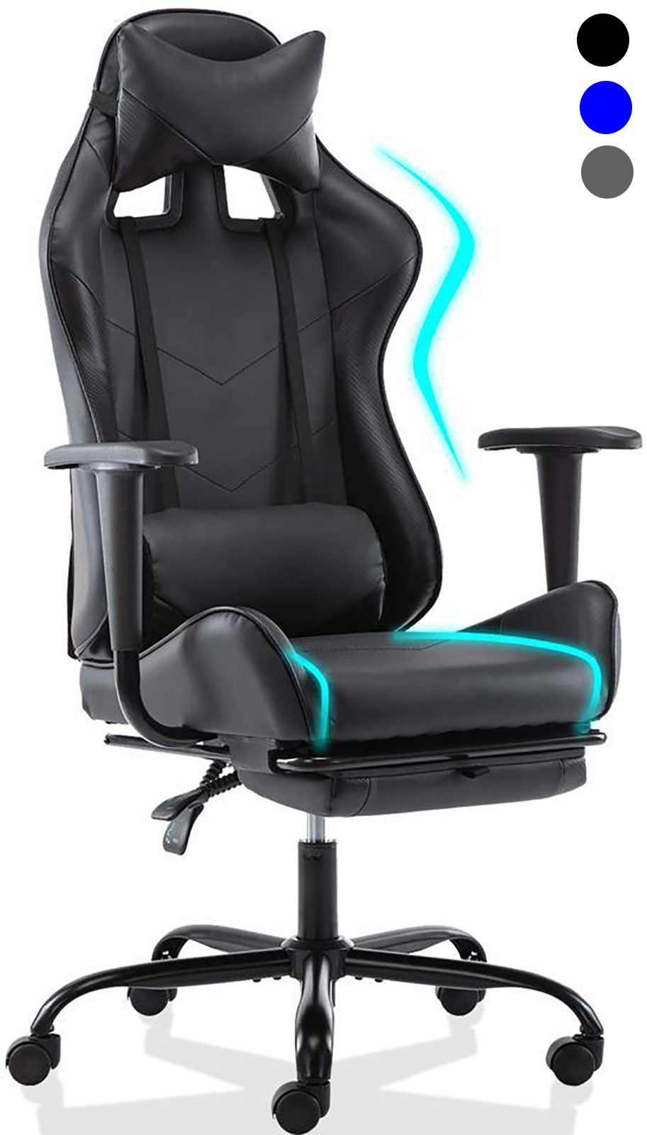 SMUGDESK Gaming Chair with Footrest Racing Style Ergonomic Office Desk Chair Adjustable Swivel Leather High Back Computer Chair with Headrest and Lumbar Support (Black)