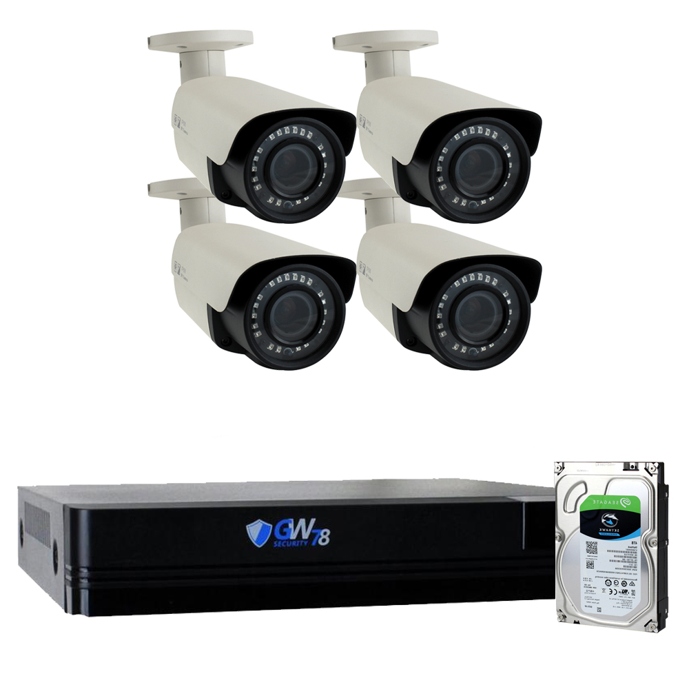 GW Security PoE 32CH H.265 NVR 4K 3840&times;2160 Security Camera System 32 Outdoor 8 Megapixels Motorized 2.8~12mm 4X Optical Zoom Lens Ethernet IP Security Bullet Cameras, Remote Home Monitoring (8TB HDD)