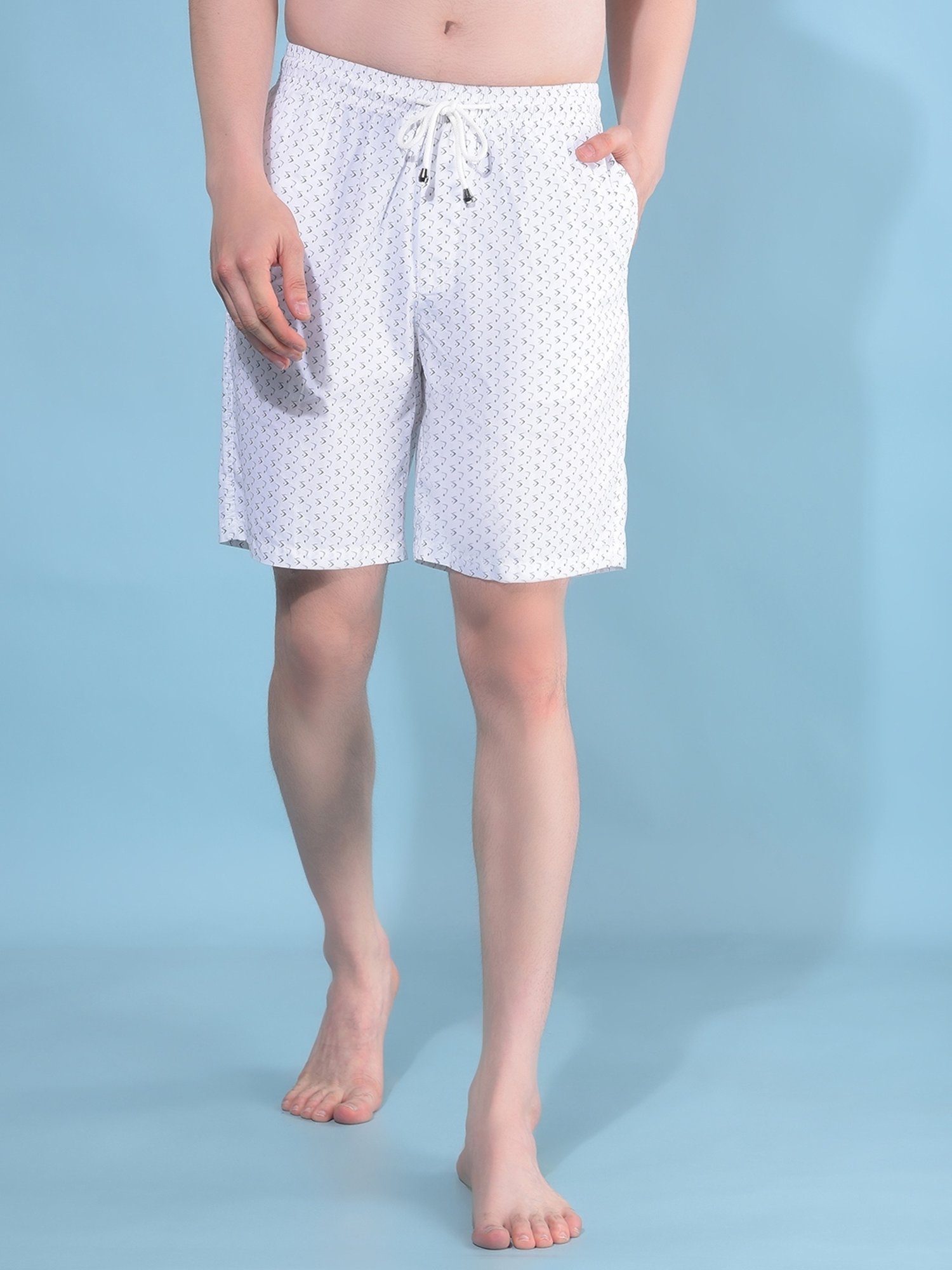 Crimsoune Club White Cotton Regular Fit Printed Lounge Shorts