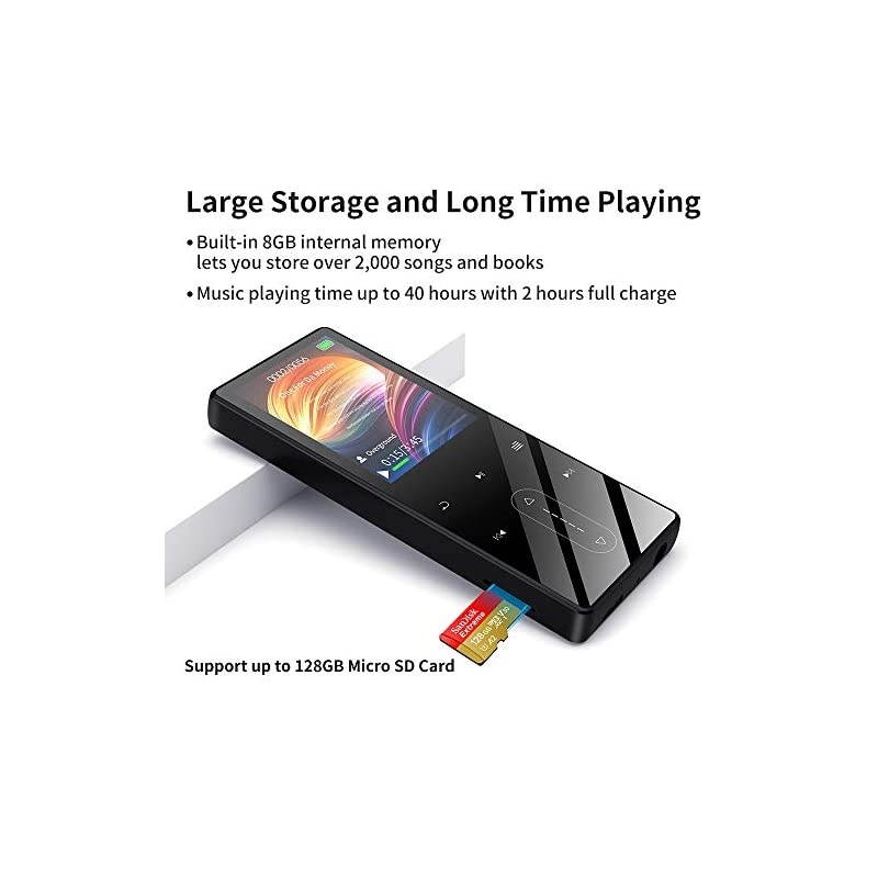 MP3 Player with Bluetooth 5.0, HiFi Lossless Music Player with FM Radio, Voice Recorder, 2.4" HD Screen, Portable Ultra-Thin Metal MP3 Player for Walking Running, Support up to 128GB