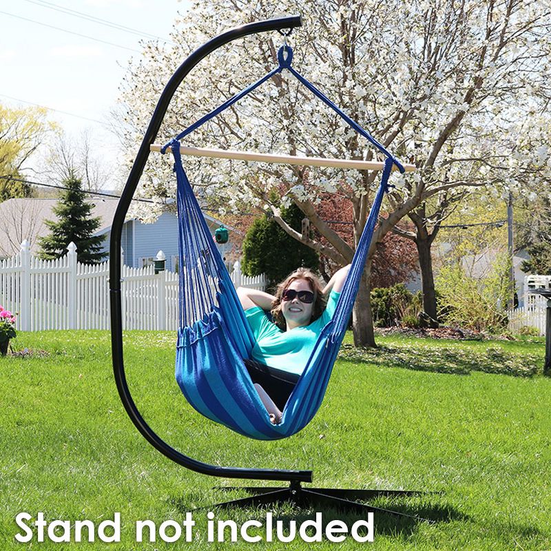 Beach Oasis Jumbo Hanging Rope Hammock Chair Swing - Blue Stripe - Sunnydaze Decor