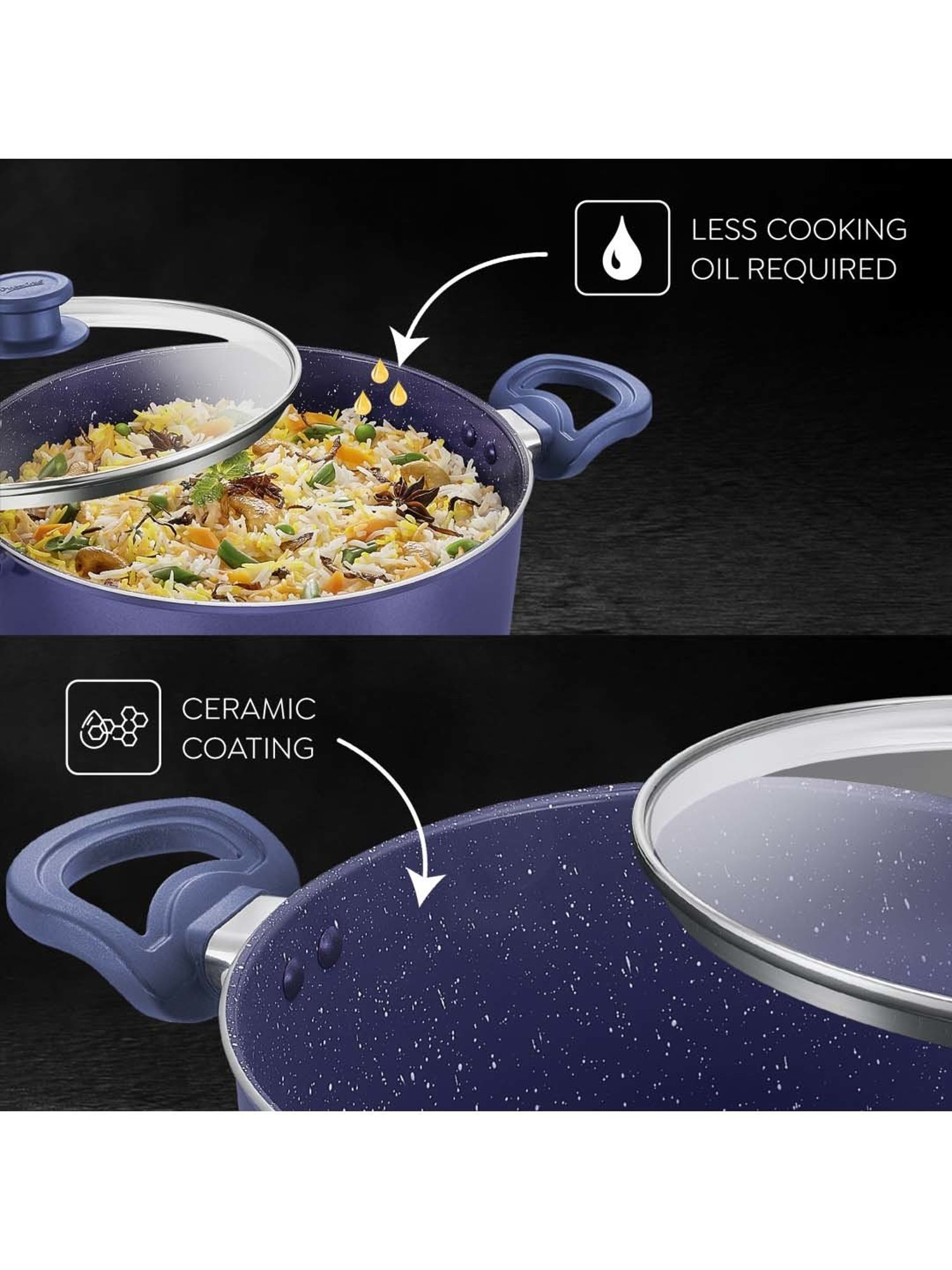 Prestige Ceraglide Ceramic Coating Blue Aluminium 20 cm Non-Stick Casserole With Glass Lid (2.8 L)