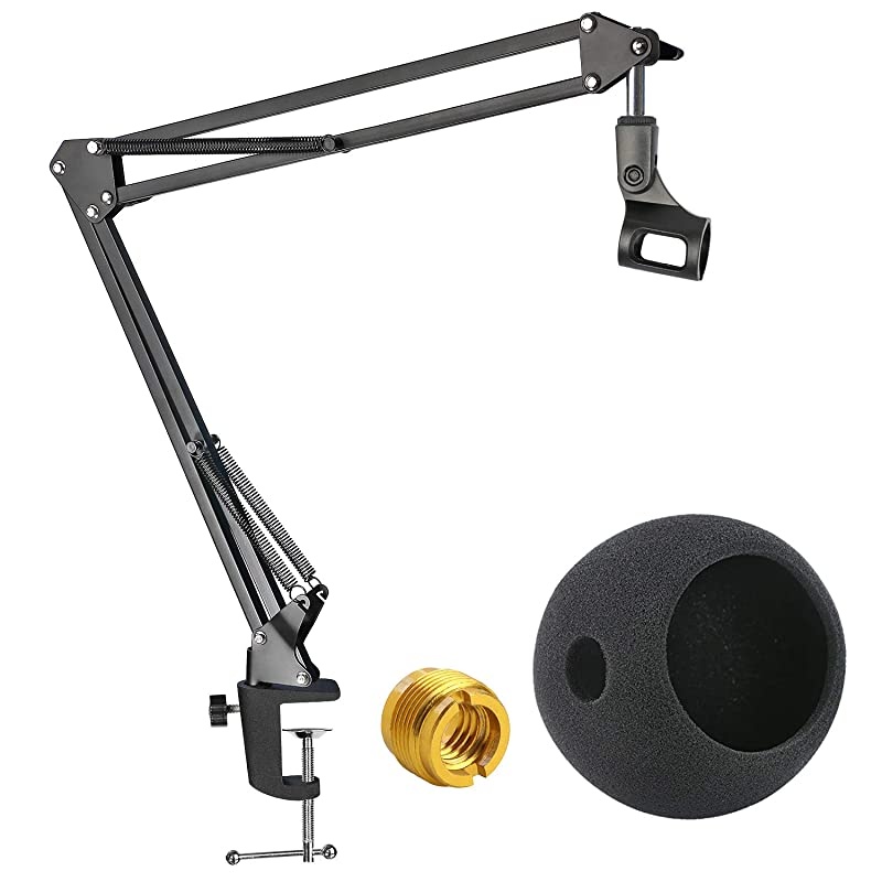 Blue Snowball Mic Boom Arm with Foam Windscreen Suspension Boom Scissor Arm Stand with Pop Filter Cover for Blue Snowball iCE Microphone by