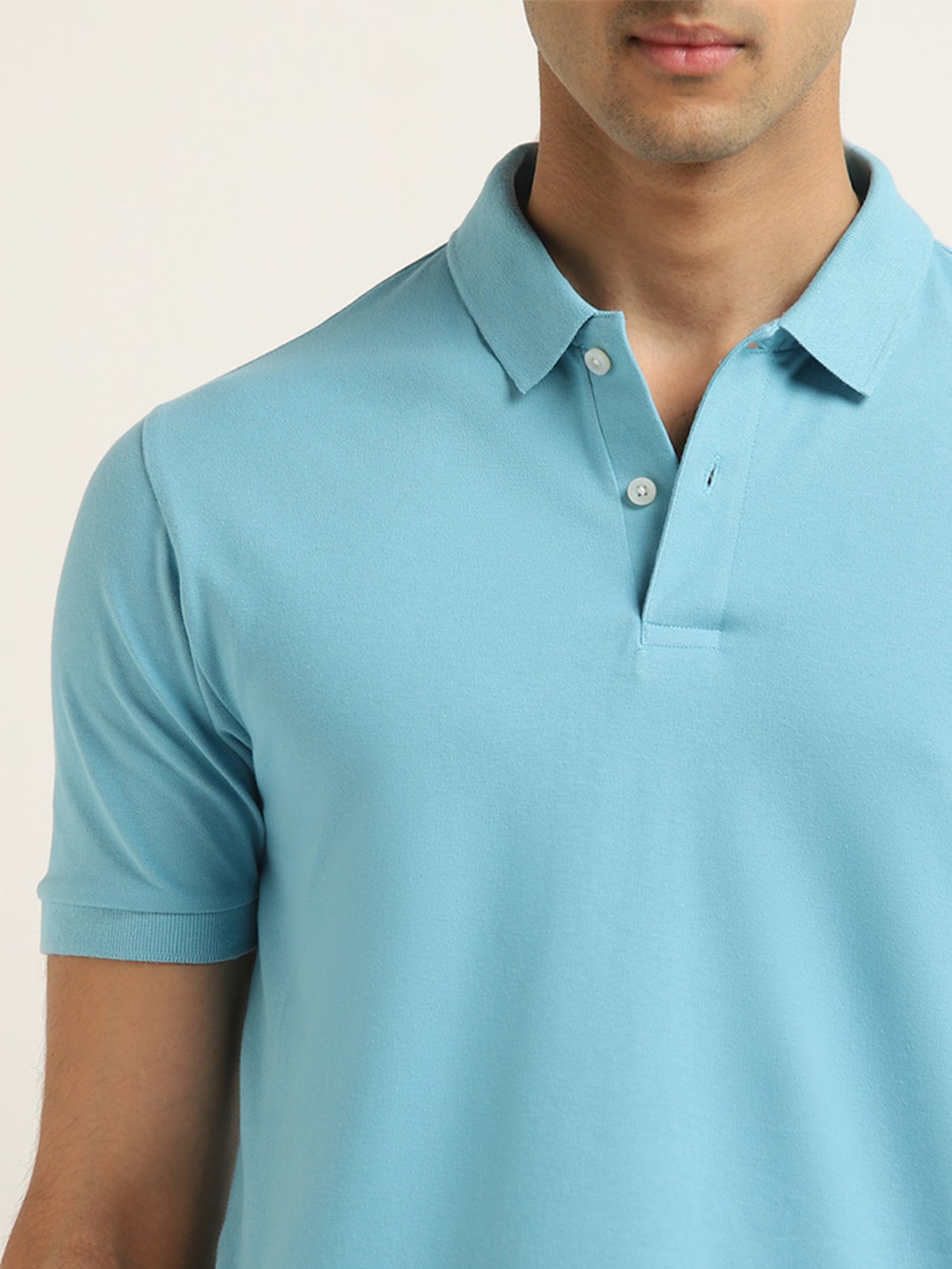 WES Casuals by Westside Blue Solid Slim Fit Polo T-Shirt
