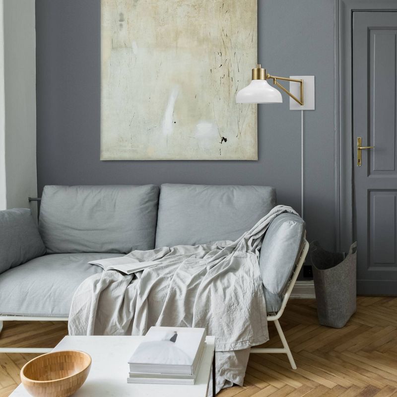 Berkeley 1-Light Plug-In/Hard Wire Swing Arm Wall Sconce White/Brass - Globe Electric