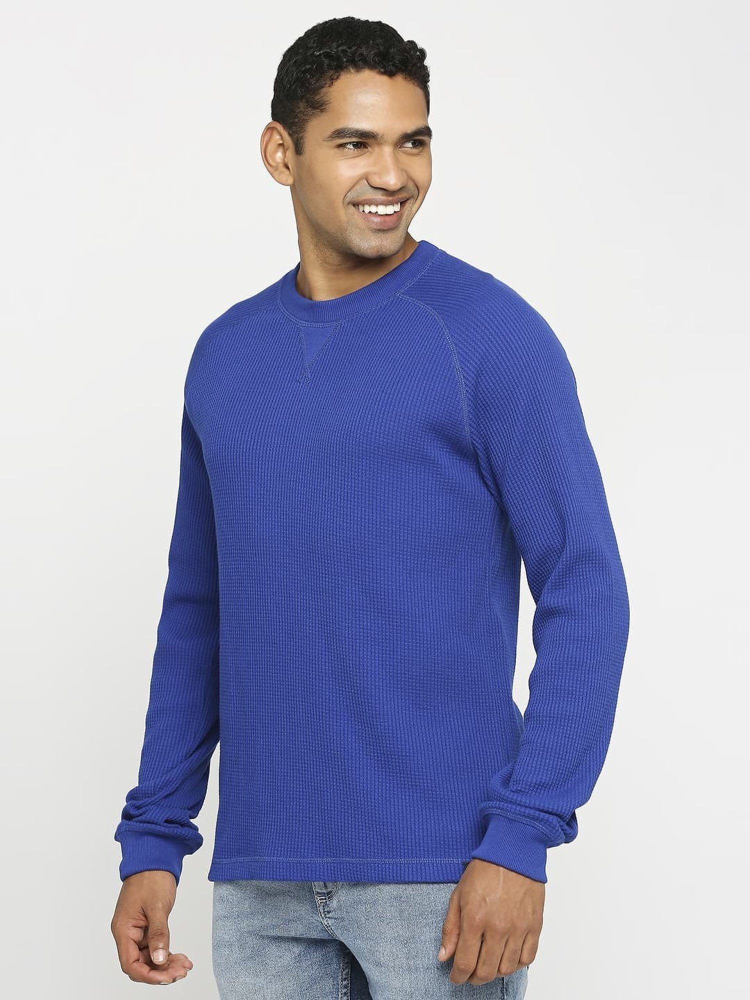 Basics Blue Cotton Muscle Fit T-Shirt