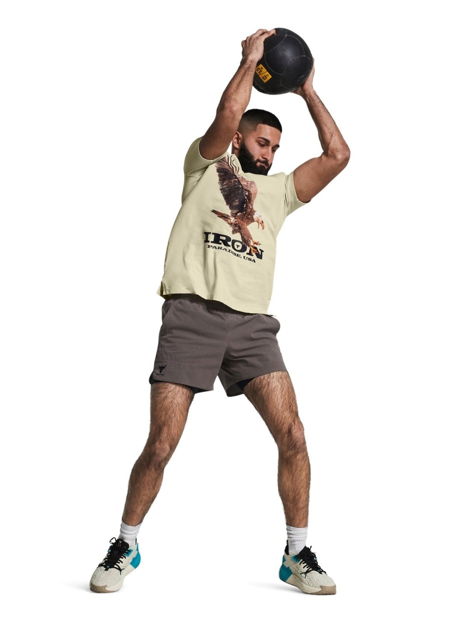 Under Armour Cream Cotton Slim Fit Printed T-Shirt