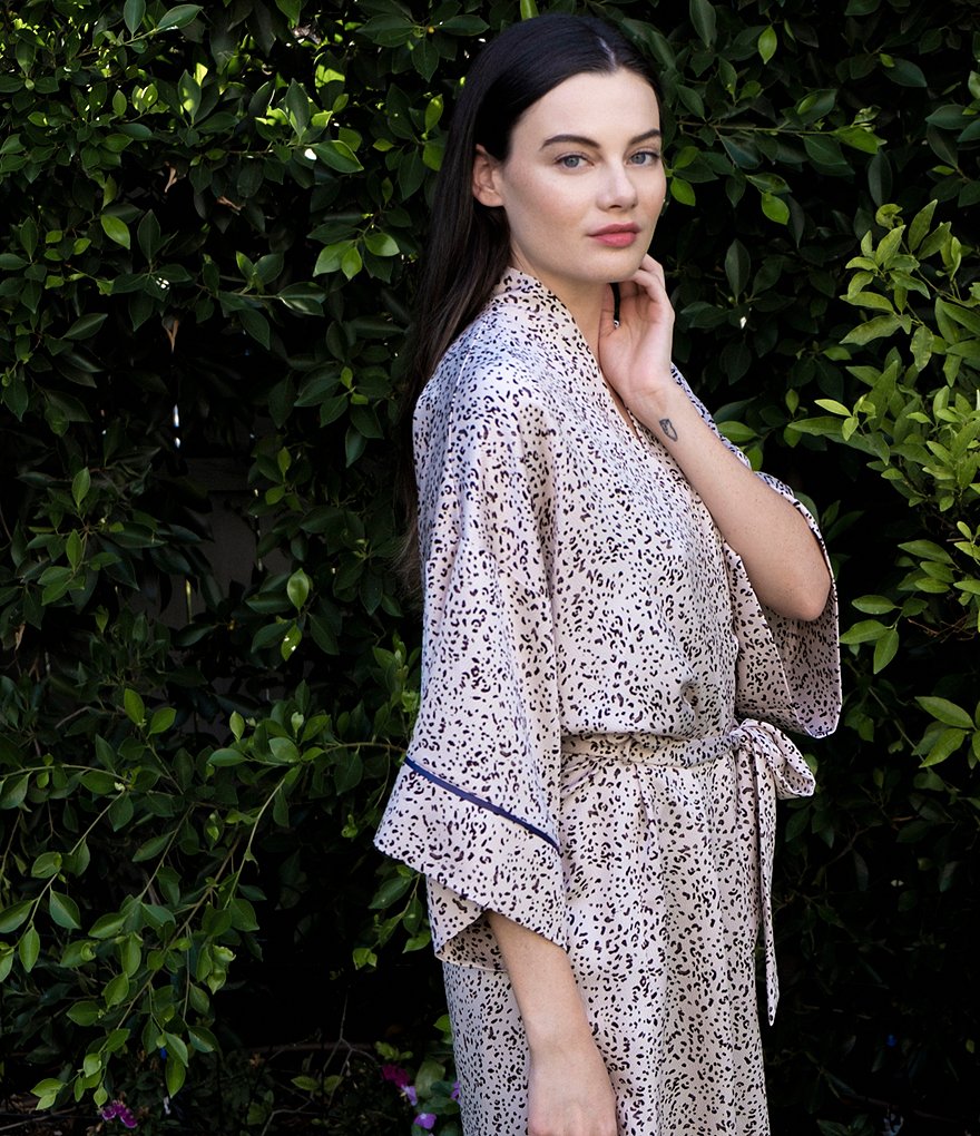 PJ Salvage Solid Ribbed Knit Long Wrap Robe