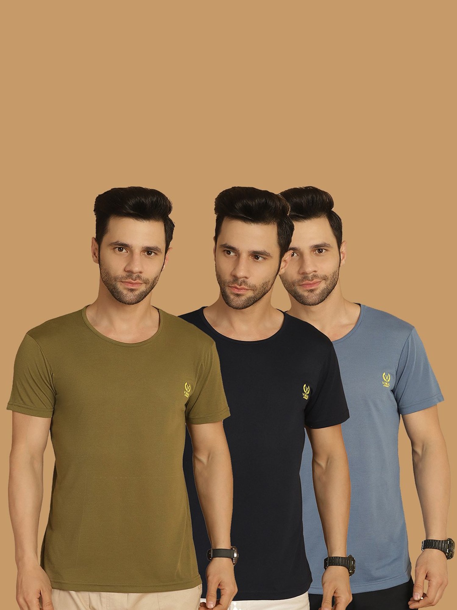 Vimal Jonney Multicolor Regular Fit Crew T-Shirt - Pack of 3