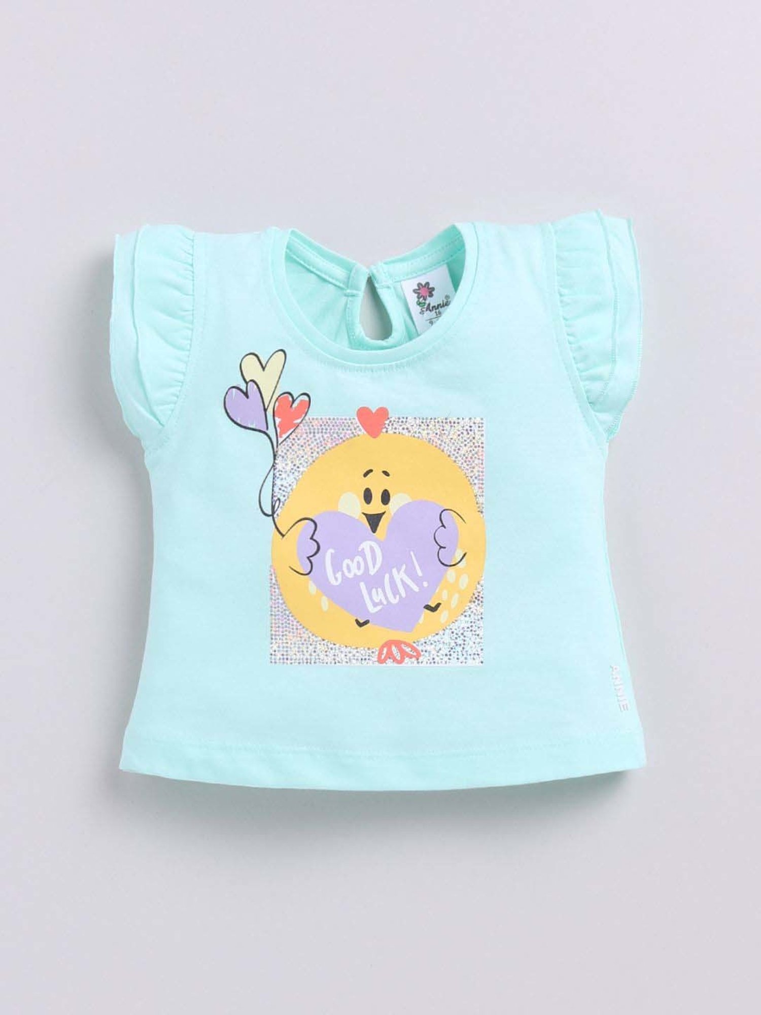 ANNIE Girls Blue Cotton Printed Top & Skirt Set