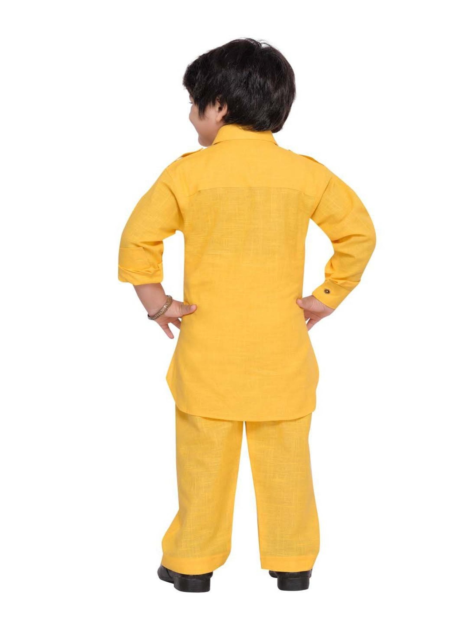 AJ Dezines Kids Yellow Regular Fit Full Sleeves Kurta Set