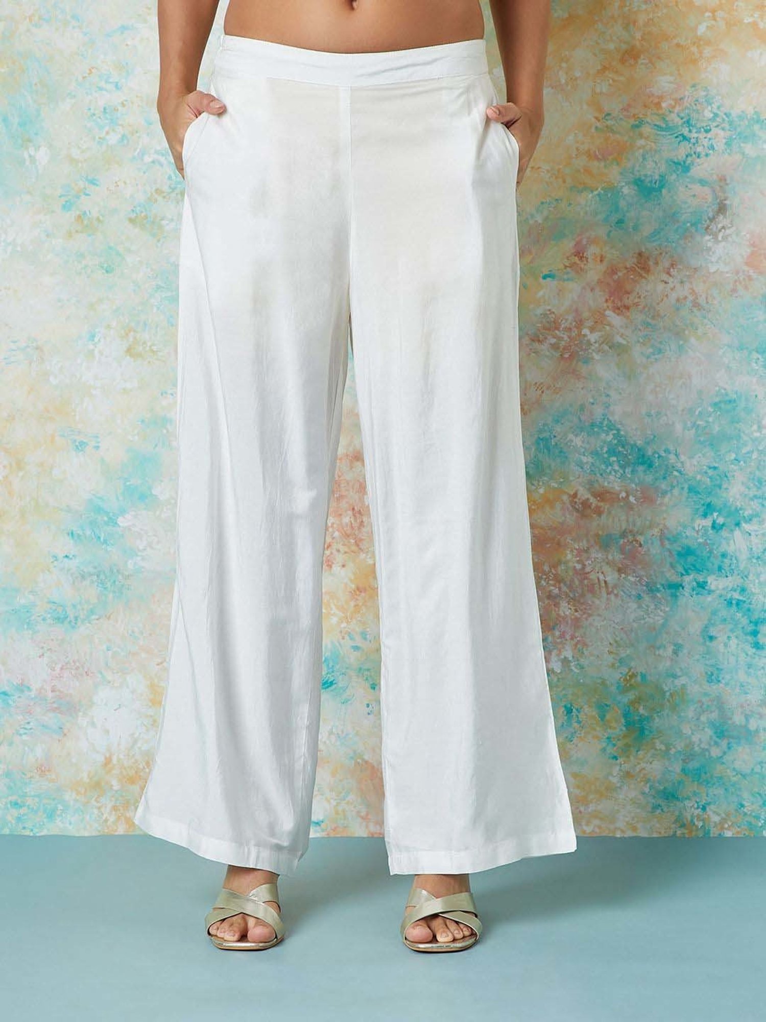 Melange by Lifestyle Off-White Embroidered Kurta Palazzo Set With Dupatta