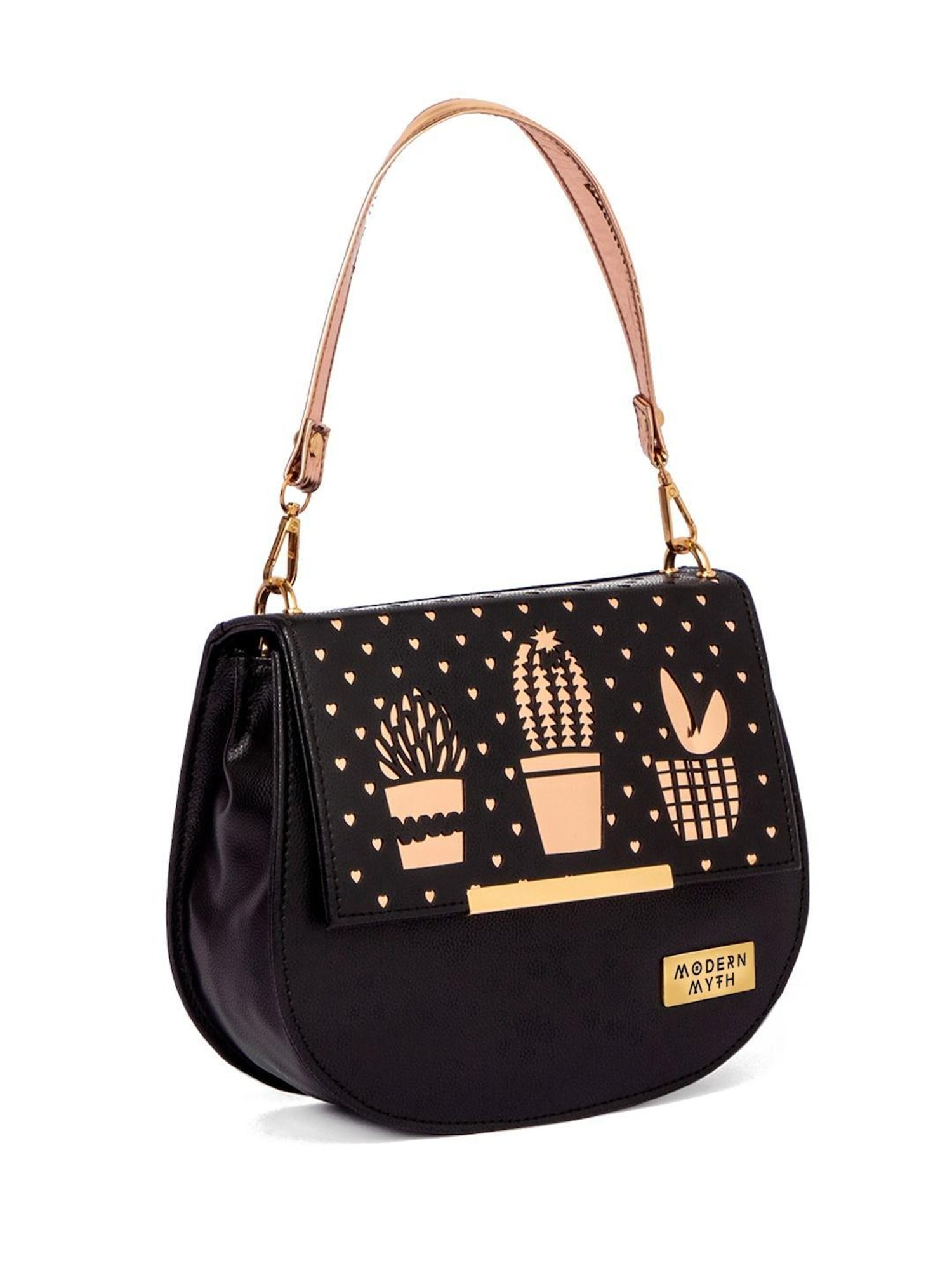 Modern Myth Black Cut Work Medium Handbag