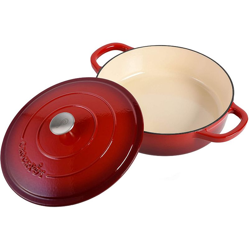 Crock-Pot 5 Quart Capacity Round Enamel Cast Iron Covered Dutch Oven Kitchen Cookware with Matching Self Basting Lid, Scarlet Red