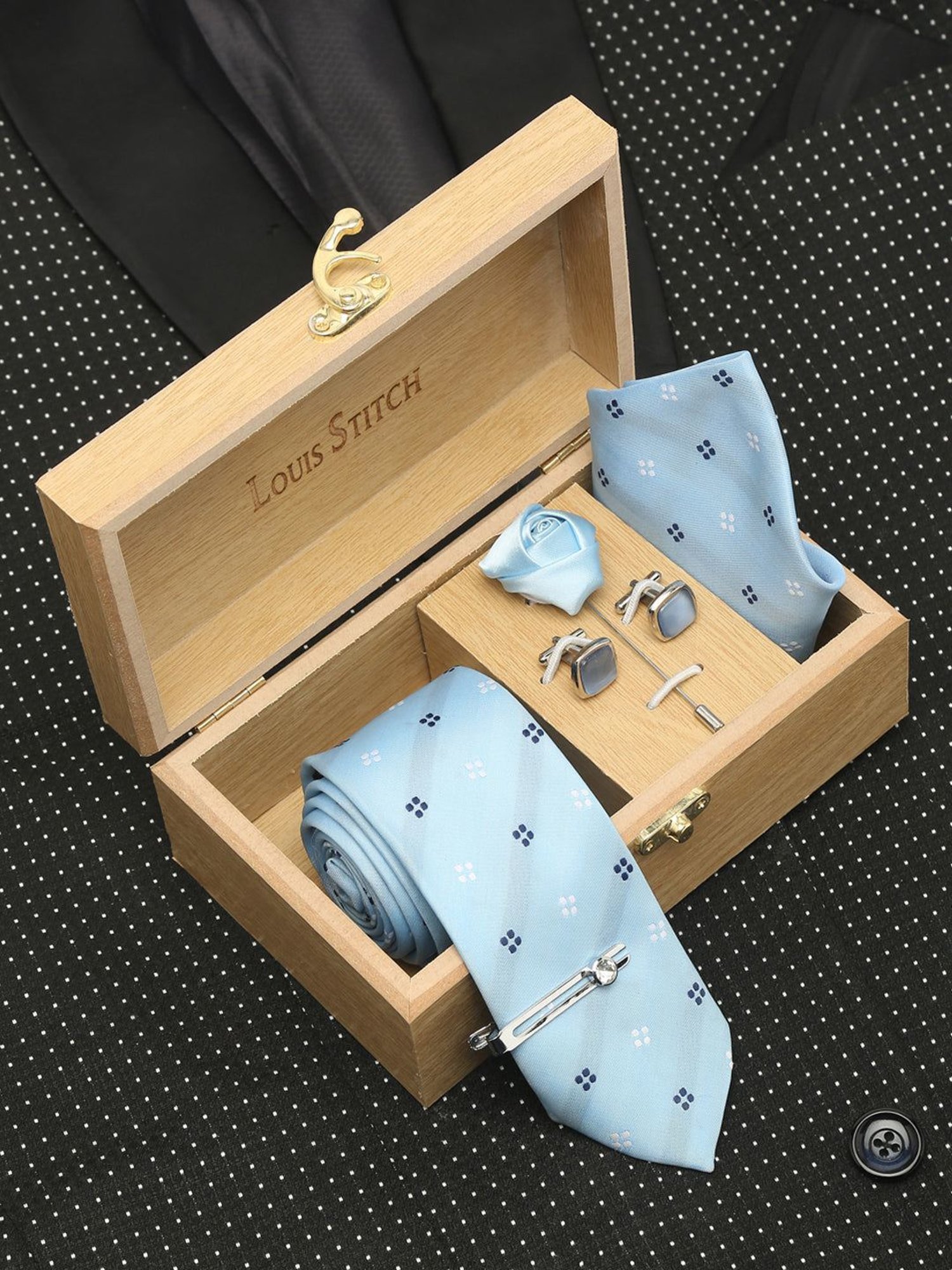 Louis Stitch Blue Embroidered Necktie Gift Set - Set of 5