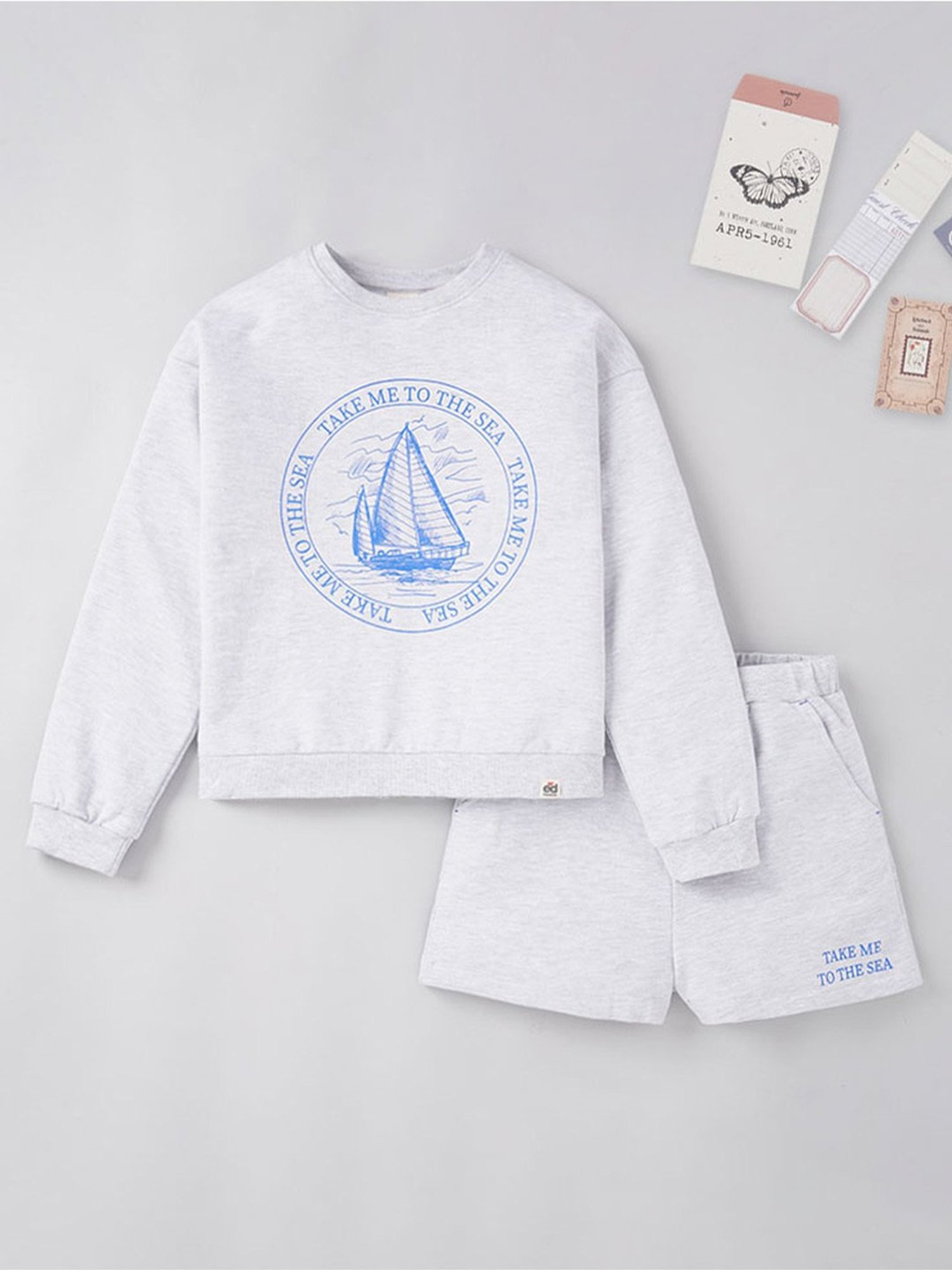 Edheads Kids Grey Cotton Printed Full Sleeves T-Shirt Set