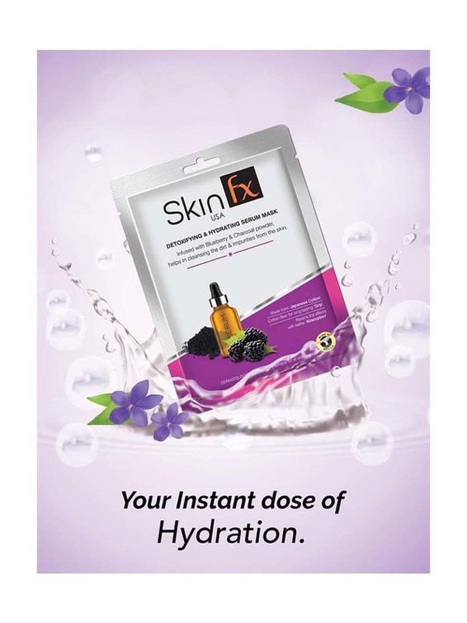 Skin Fx Detoxifying, Hydrating, Brightening and Moisturising Facial Serum Mask - Pack of 2