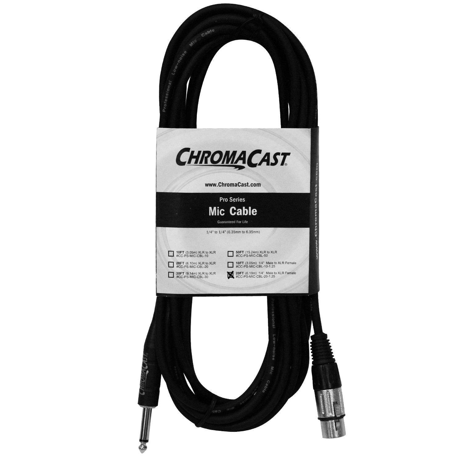 ChromaCast Pro Series 20 Foot 1/4" Male to XLR Female Microphone Cable, Black