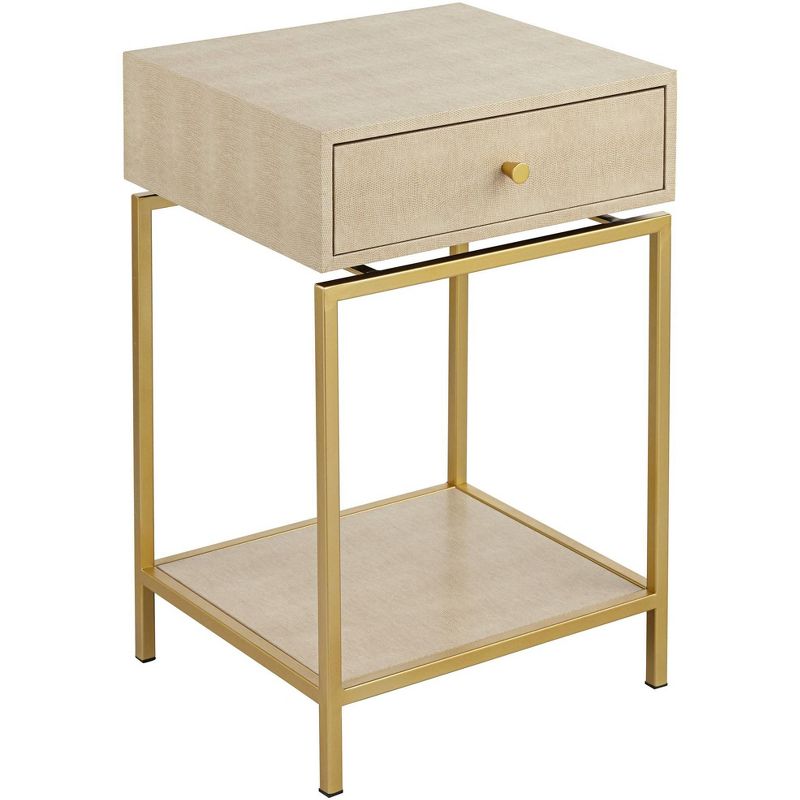 55 Downing Street Clancy 16" Wide Cream and Gold 1-Drawer 1-Shelf Accent Table