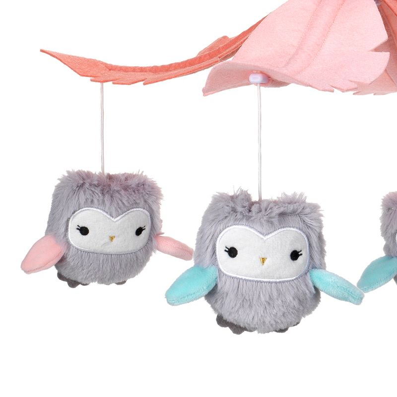 Lambs & Ivy Sweet Owl Dreams Gray/Pink Musical Baby Crib Mobile Soother Toy