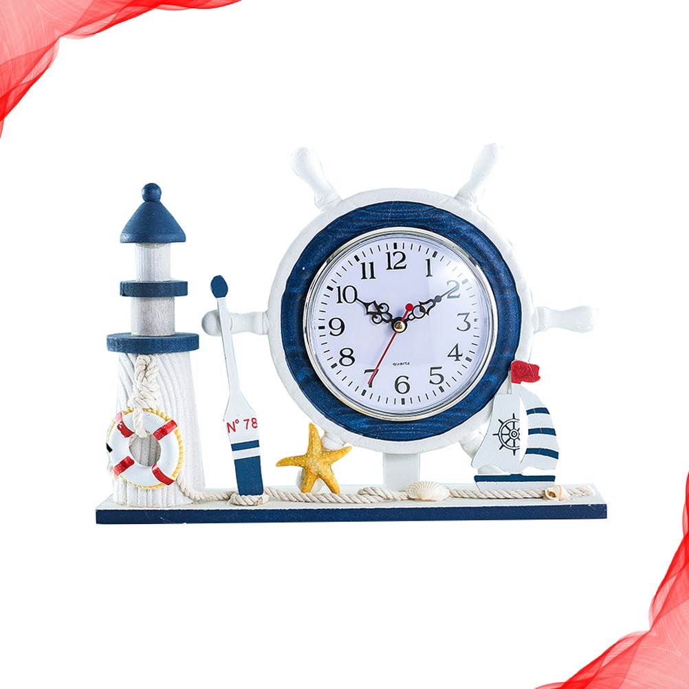 1Pc Lighthouse Design Clock Ocean Style Ornament Artistic Adornment Household Arrangement with Photo Frame without Battery