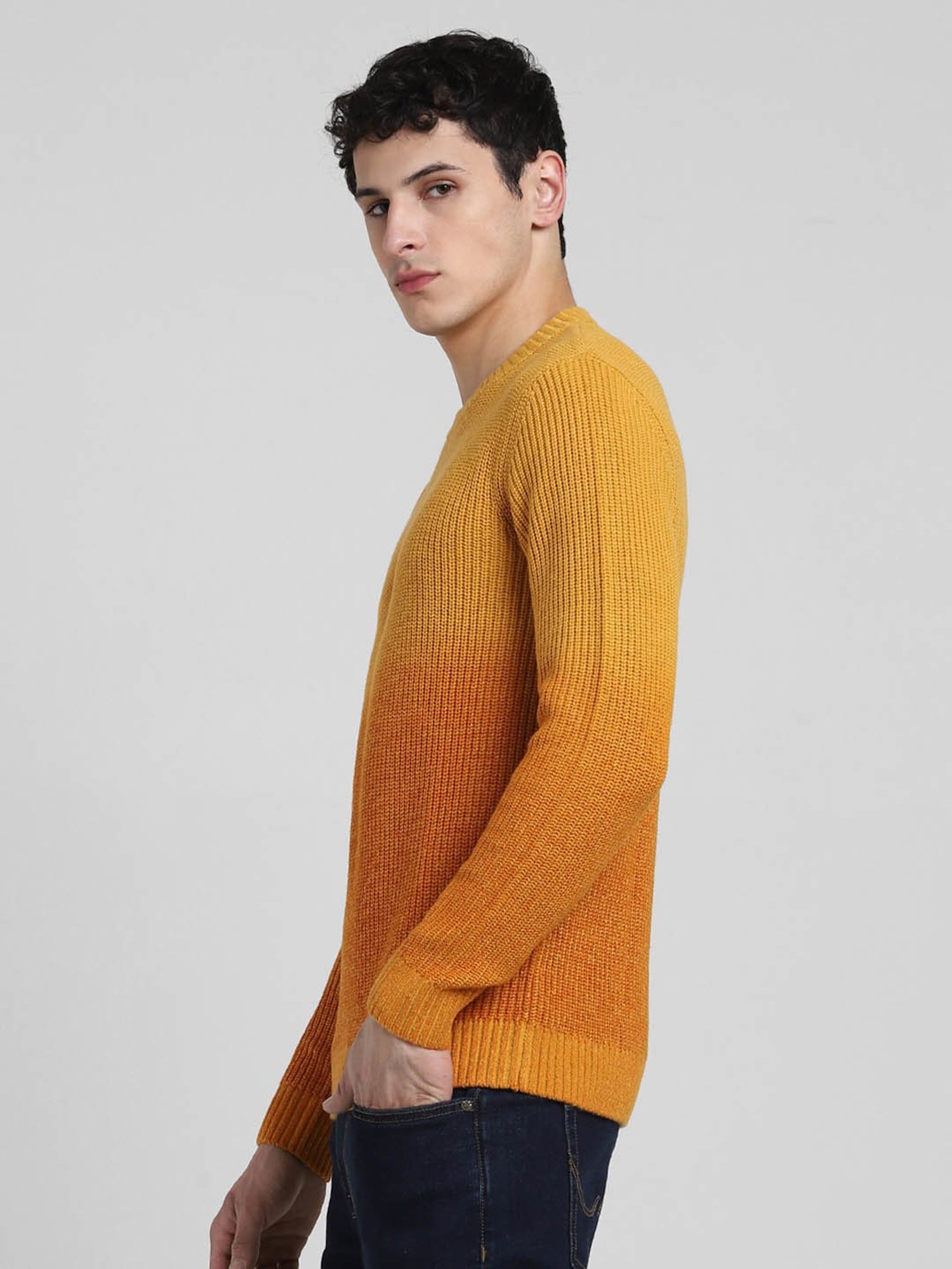 Jack & Jones Yellow Slim Fit Textured Sweater