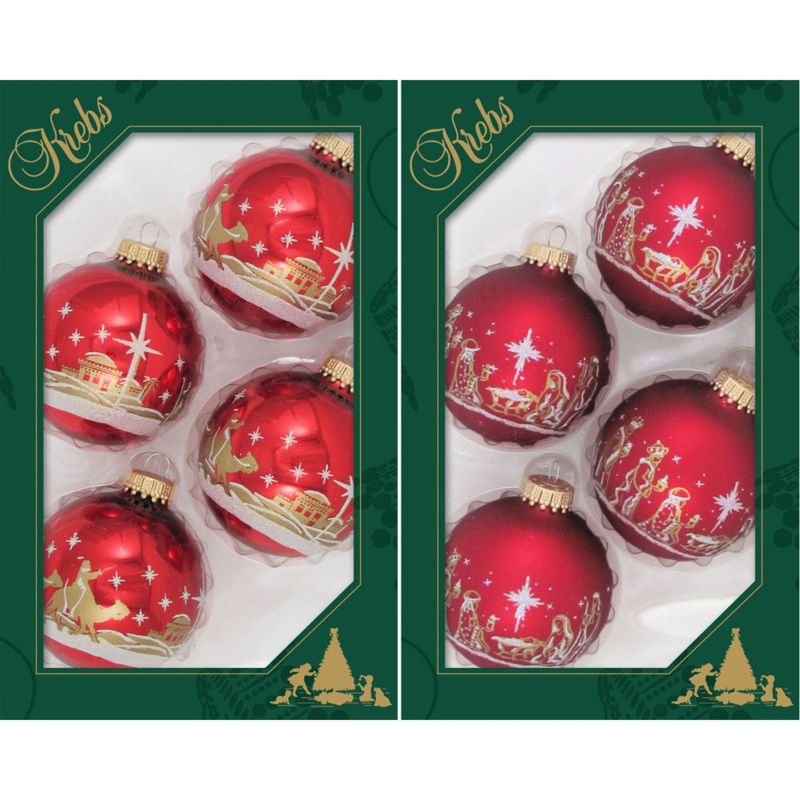 Christmas by Krebs 8ct Red Nativity and Bethlehem Scene Christmas Ball Ornaments 2.5" (67mm)