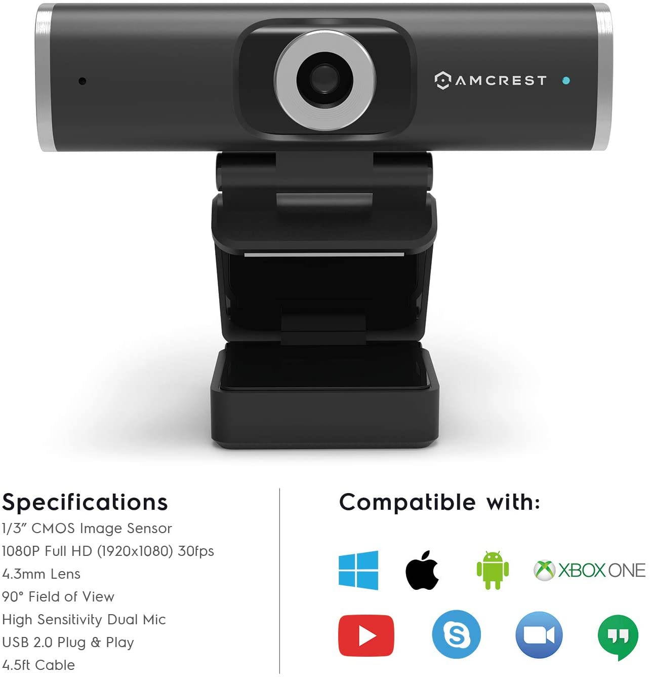 Amcrest 1080P Webcam with Microphone & Privacy Cover, Web Cam USB Camera, Computer HD Streaming Webcam for PC Desktop & Laptop w/Mic, Wide Angle Lens & Large Sensor for Superior Low Light (AWC195-B)