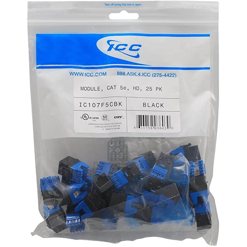 CAT5e RJ45 Keystone Jack for HD Style Black 25Pack