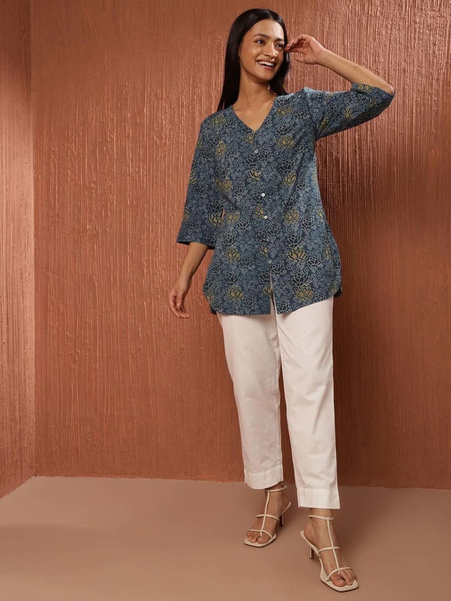 Fabindia Blue Cotton Printed Tunic