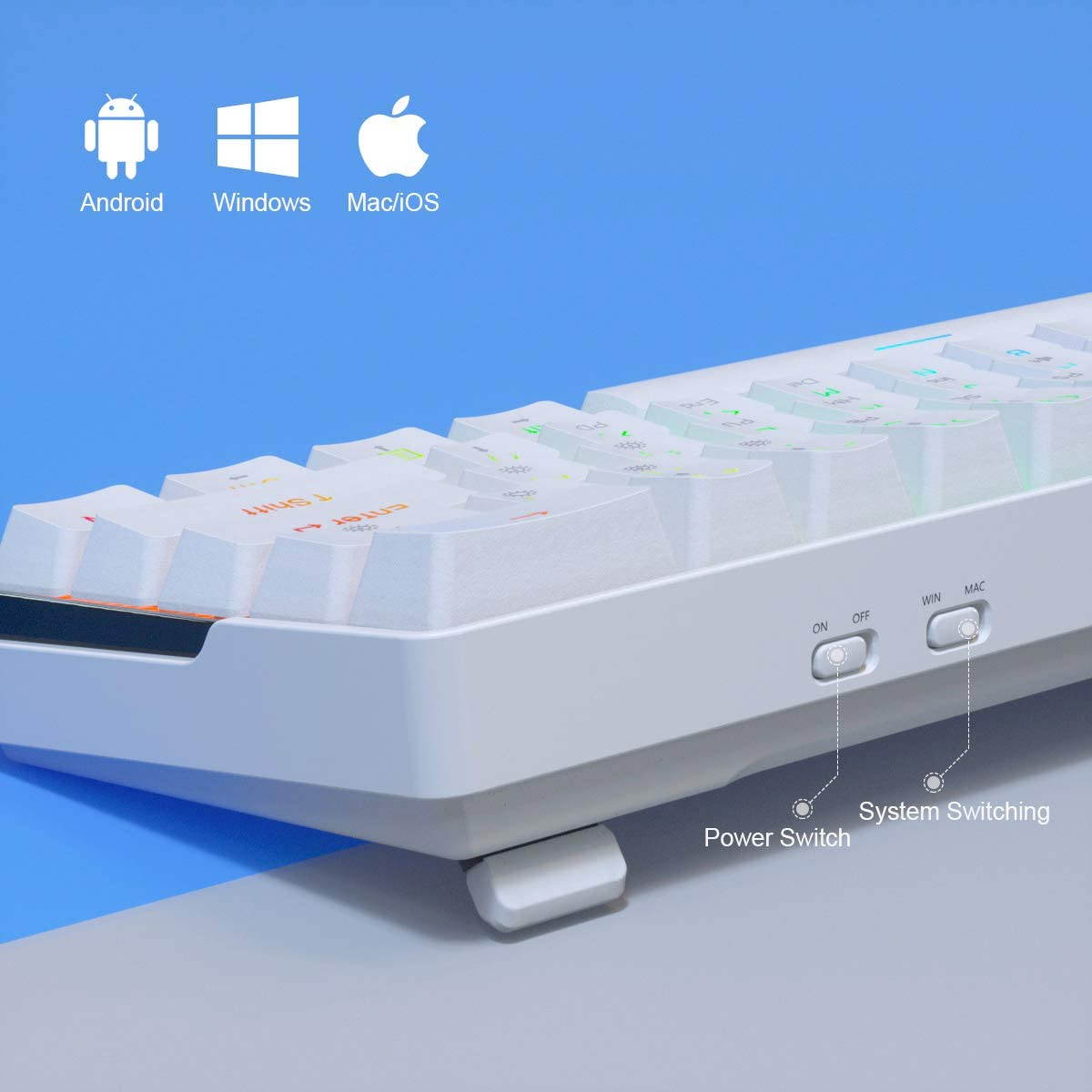 KEMOVE Snowfox Bluetooth 5.1 Wireless/Wired 60% Mechanical Keyboard - RGB Backlit 61 Keys Keyboard - Hot Swappable, PBT Keycap, Full Keys Programmable - White (Gateron Mechanical Switch)