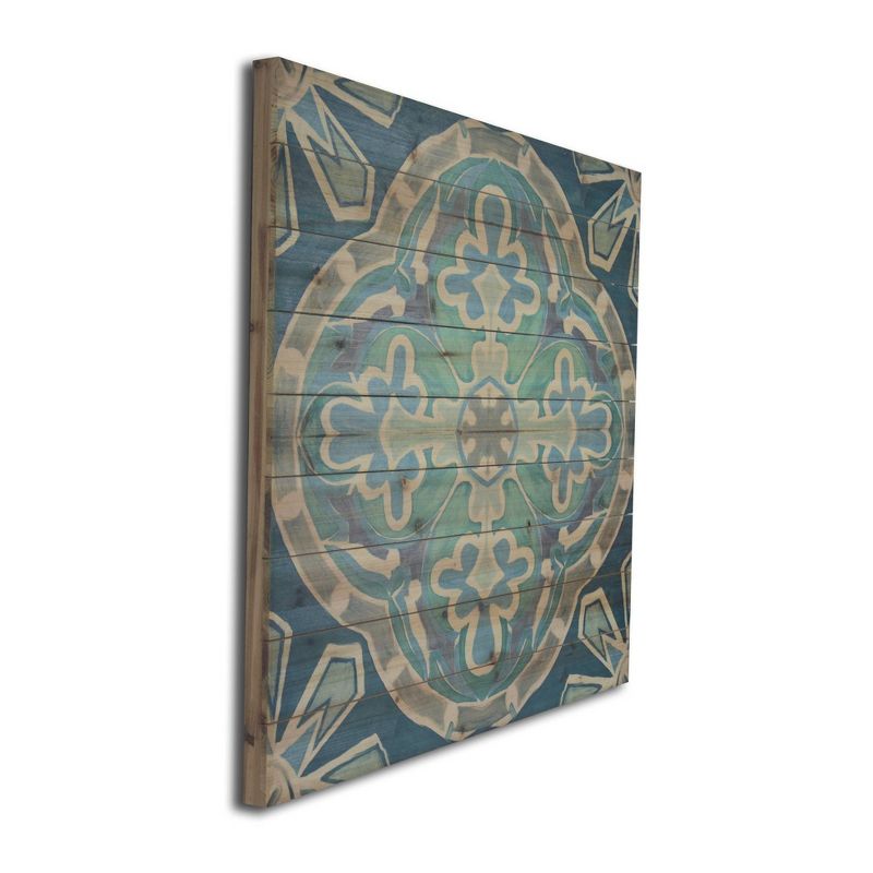 29" x 29" Medallion Print on Planked Wood Wall Sign Panel Blue - Gallery 57