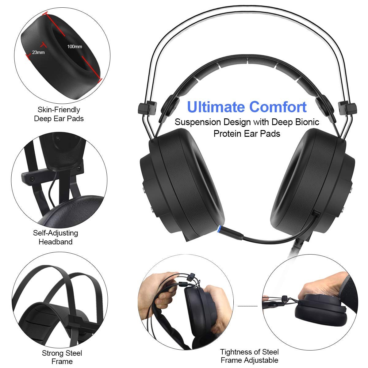 A9 Xbox One Headset, PS4 Gaming Headset with Mic, PC Game Headphones with Microphone for Gamer Playstation 4 Xbox 1 S & X Nintendo Switch Computer Laptop of Stereo Surround Sound, Deep Ear Pads