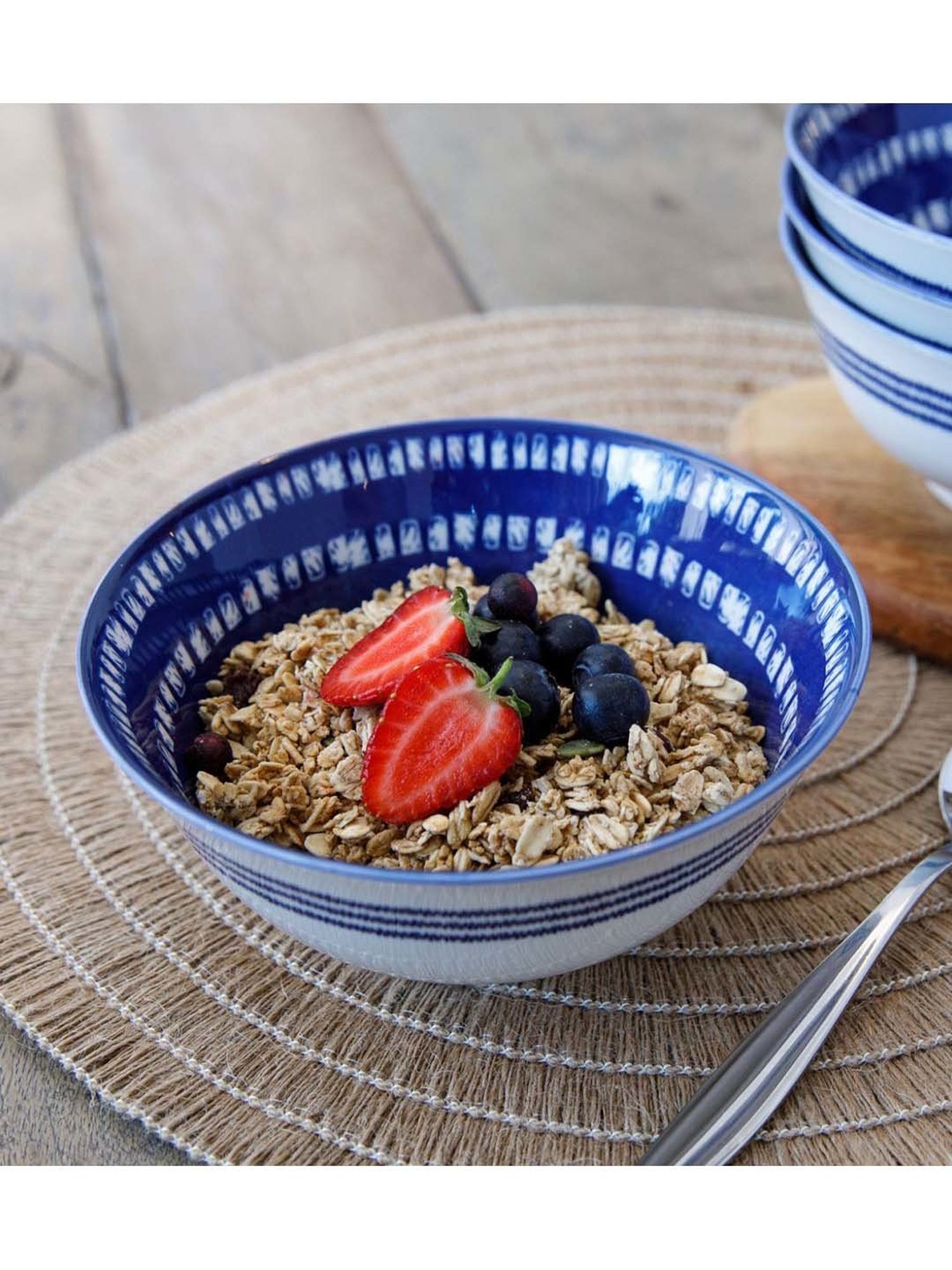 KitchenCraft Greek Style White & Navy Stoneware Bowl
