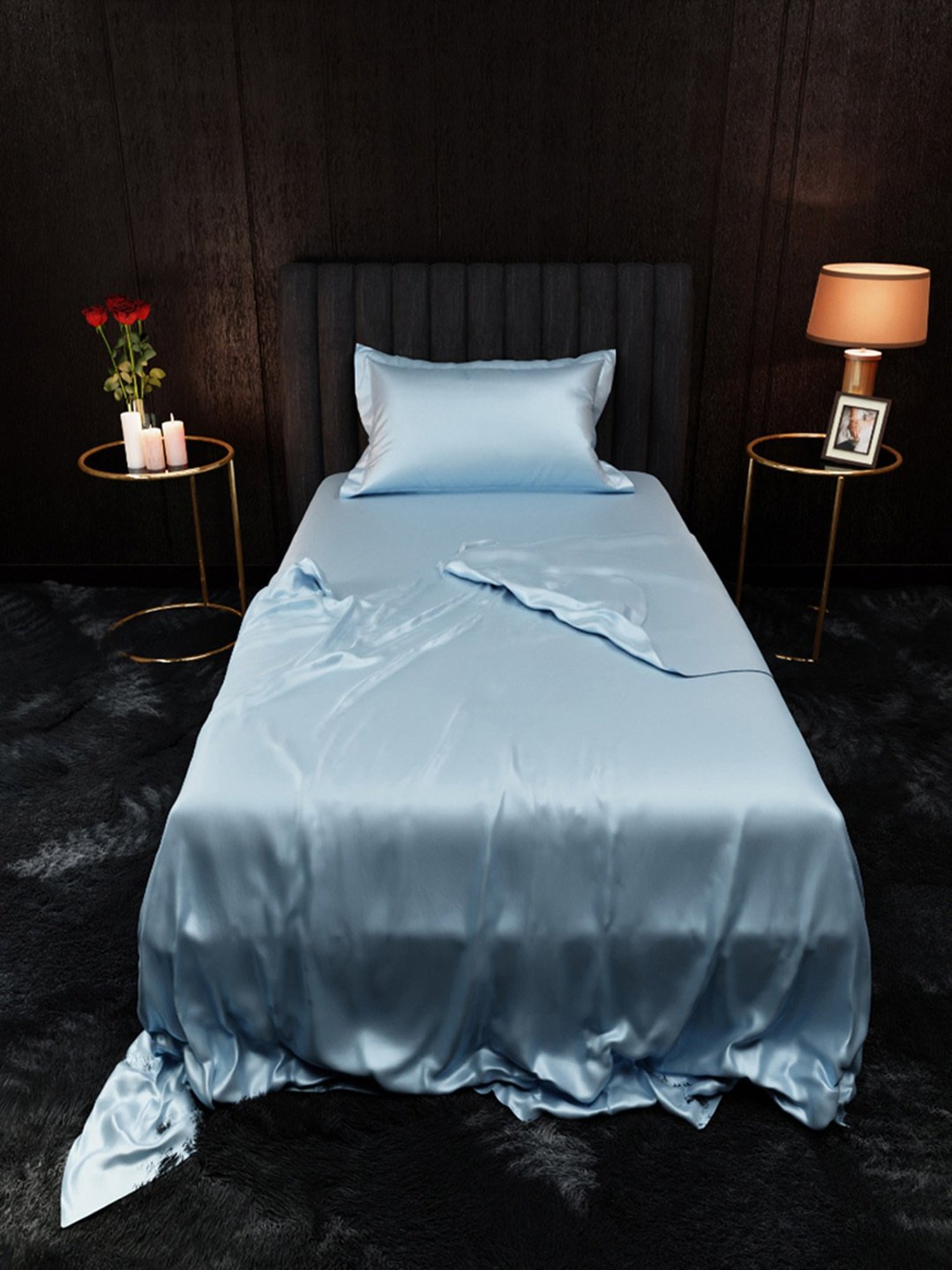 Stoa Paris Date Night Collection Dreamy Blue 300 TC Polyester Single Bedsheet with Pillow Cover