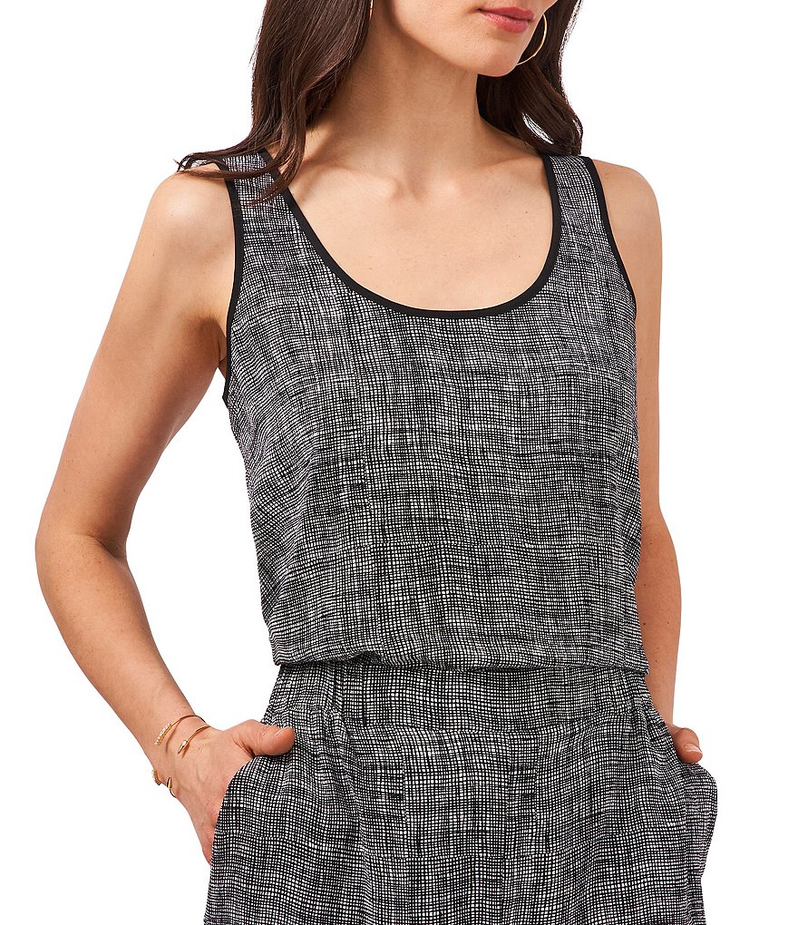 Vince Camuto Scoop Neck Cross Hatch Print Tank