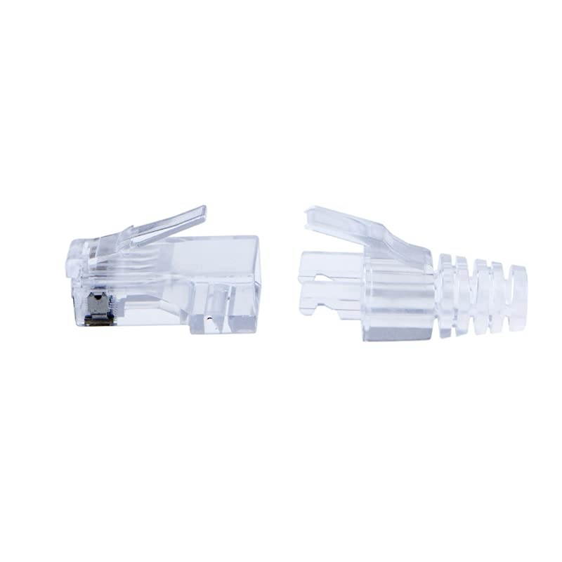 10-Pack Cat 6 RJ45 Connector Modular Plug with Strain Relief Boots, Transparent