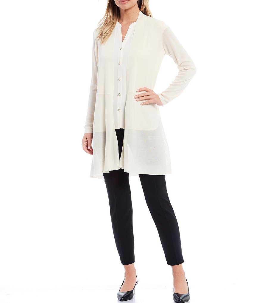 Anne Klein Fine Gauge Ribbed Knit Open-Front Seamed Waist Cardigan