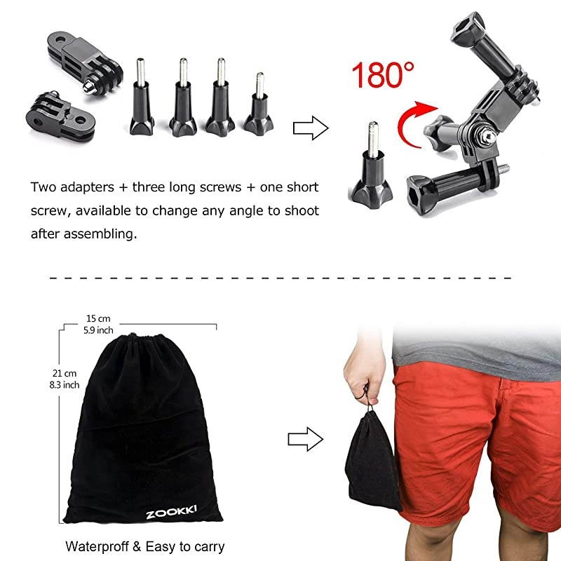 Accessories Kit for Gopro Hero 7 6 5 4 3 Action Camera Accessories for Xiaomi Yi 4KWiMiUSLightdowDBPOWER Black Silver