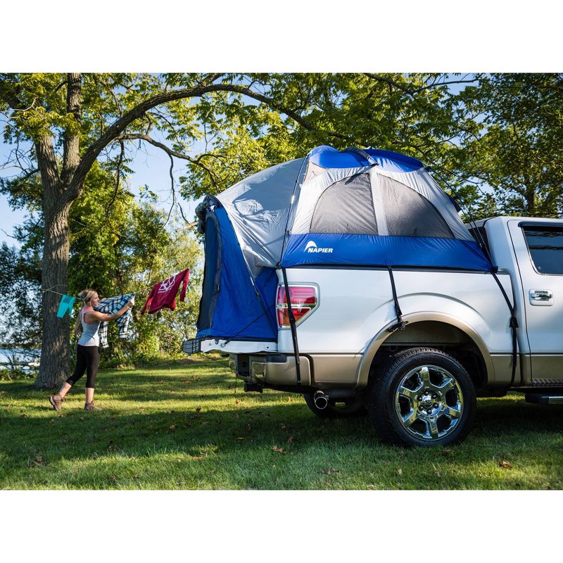 Napier Sportz Vehicle Specific Compact Short Truck Bed Portable 2 Person Outdoor Camping Tent with Optional 4 x 4 Foot Sun Awning, Blue